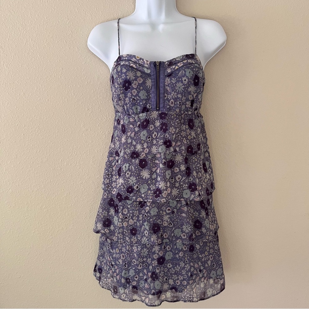 American Eagle Babydoll Mini Dress Purple Size 8 Ruffles Floral Fairy Whimsical‎